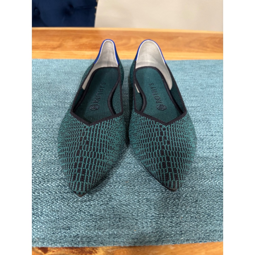 Rothys The Point Green Black Pixel Knit Pointed Toe Flats Shoes Womens 9.5